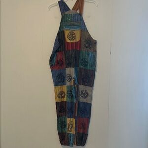 Rising International Colorful Patchwork Overalls Boho Hippie 0318262